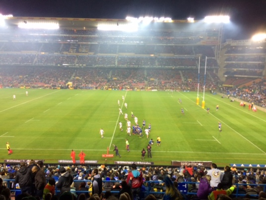 Super Rugby! Chiefs (New Zealand) vs. Stormers (South Africa). Unfortunately, the Stormers got beat pretty bad but I still had a blast!